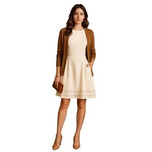 Calvin Klein Sleeveless Fit & Flare Dress 6P Ivory Sheer Hem Detail